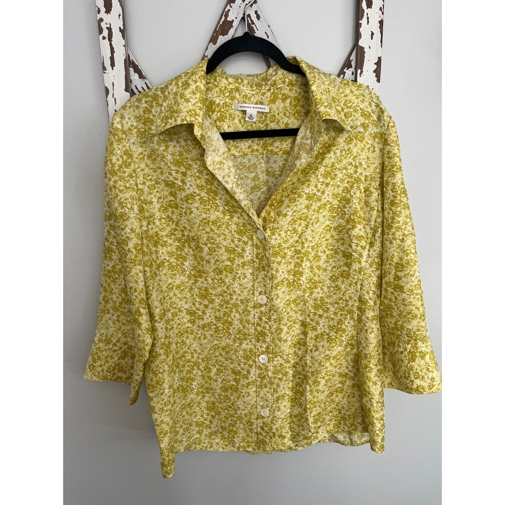 Banana Republic floral silk blouse yellow Y2K Size XL